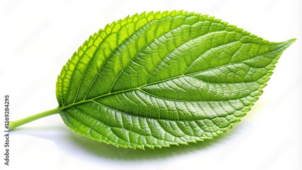 Fototapeta premium Single Green Leaf on White Background