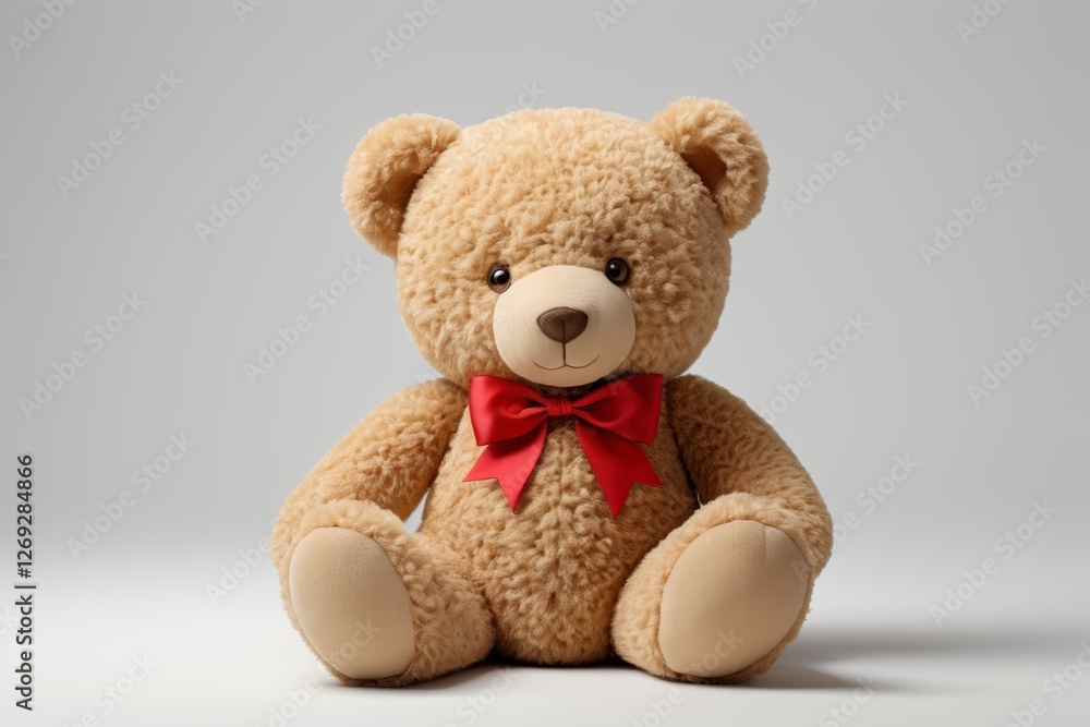there is a teddy bear with a red bow on it there is a teddy bear with a red bow on it