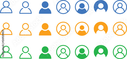 User profile icon set. profile avatar icon vector, User account profile green blue and orange circle in flat style , social media profile photo icon symbol