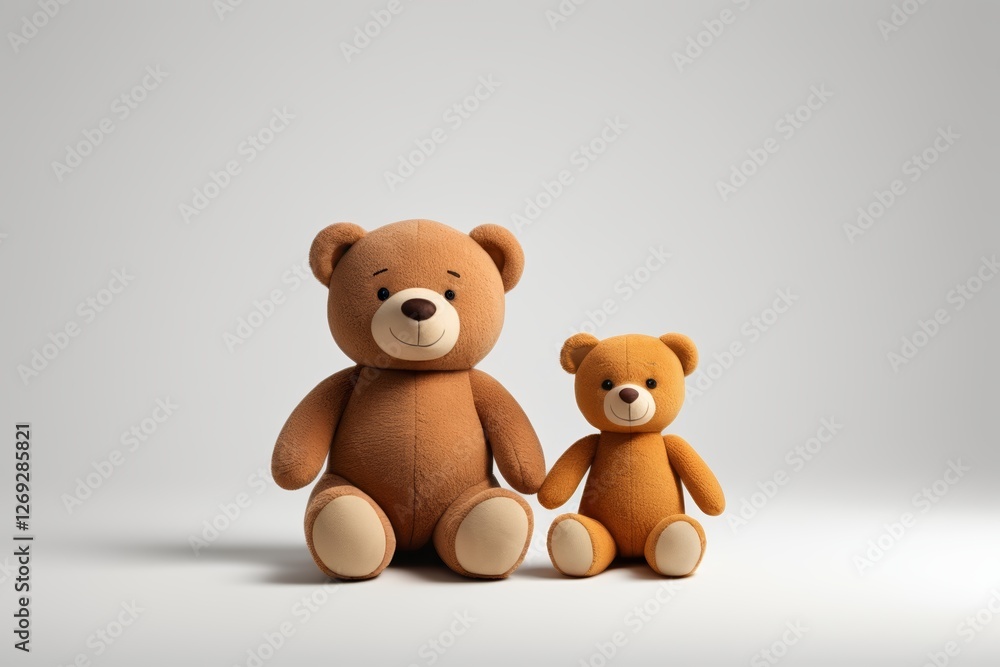 there are two teddy bears sitting next to each other on a white surface there are two teddy bears sitting next to each other on a white surface
