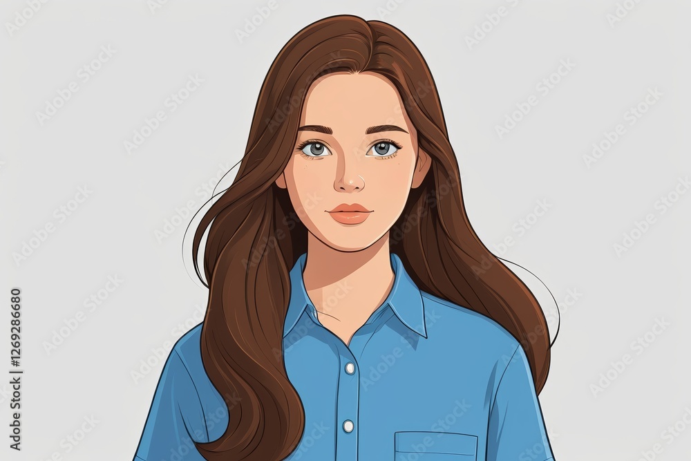 cartoon woman with long brown hair wearing a blue shirt cartoon woman with long brown hair wearing a blue shirt