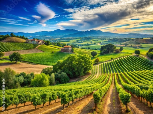 Wallpaper Mural Tranquil Catalan Vineyard Landscape: Lush Green Vines & Rolling Hills under Bright Sky Torontodigital.ca
