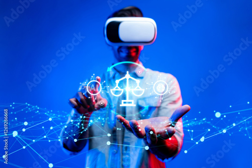 This image showcases the fusion of ethics and artificial intelligence within digital law, emphasizing the role of VR technology in promoting cyber security and responsible governance. XDMCP photo