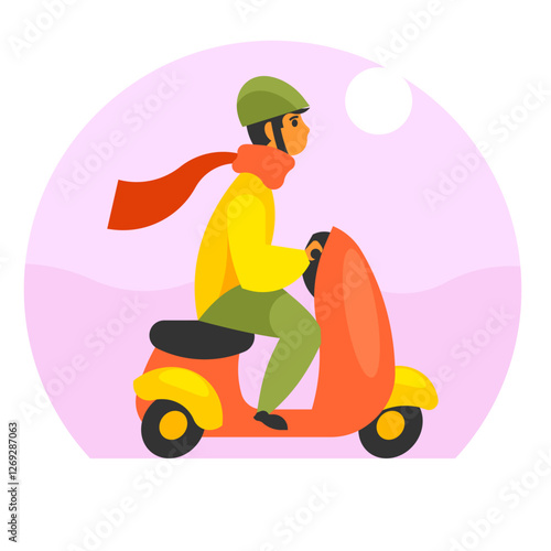 man in helmet driving scooter