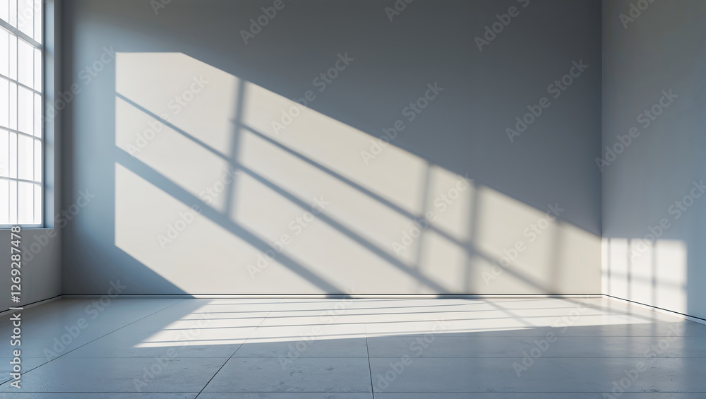 Fototapeta premium Sunlight illuminating empty room with large window and tiled floor