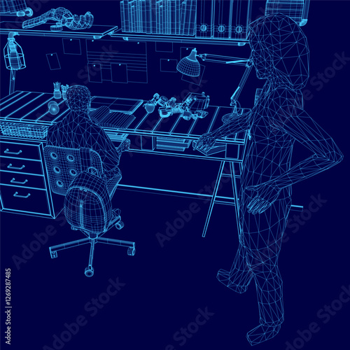 A son are sitting at a desk. The child is looking at the book while the mom is looking at him. Scene is somewhat tense