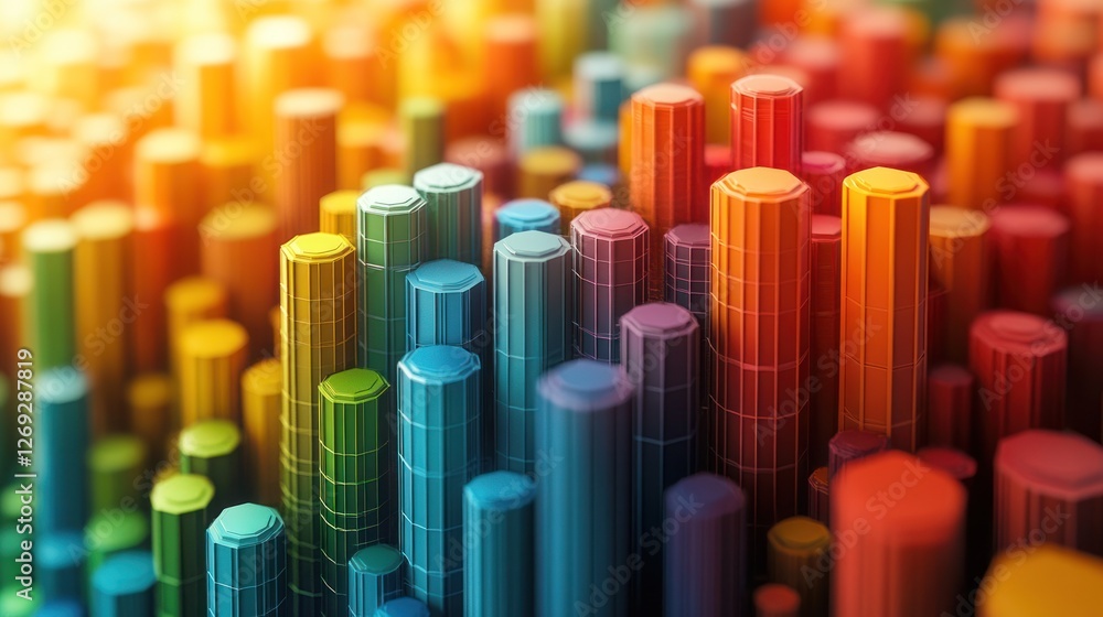 Colorful hexagonal columns, data visualization, abstract background, financial report Colorful hexagonal columns, data visualization, abstract background, financial report