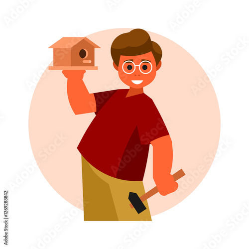 boy making birdhouse