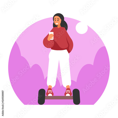 girl on a hoverboard with a smartphone