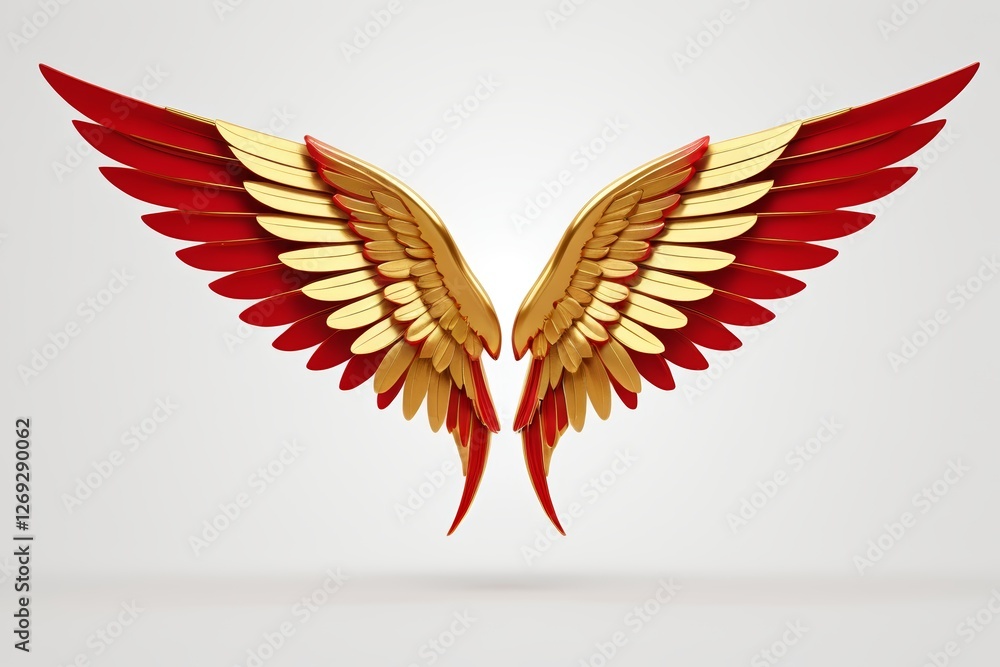 Obraz premium a close up of a red and gold wing with a white background