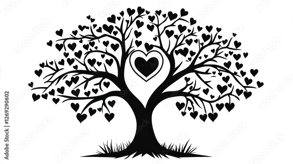 Heart tree love family symbol, white background, design art Heart tree love family symbol, white background, design art