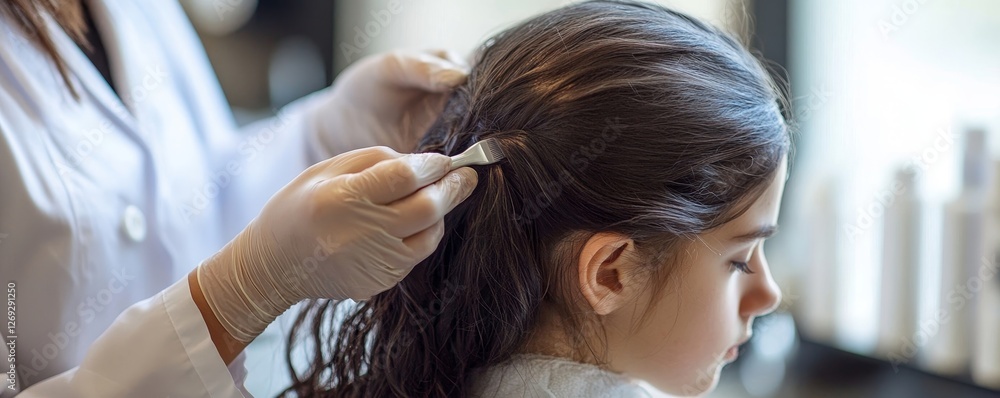 Doctor Examining Girl's Hair, Doctor Examining Girl's Hair,
