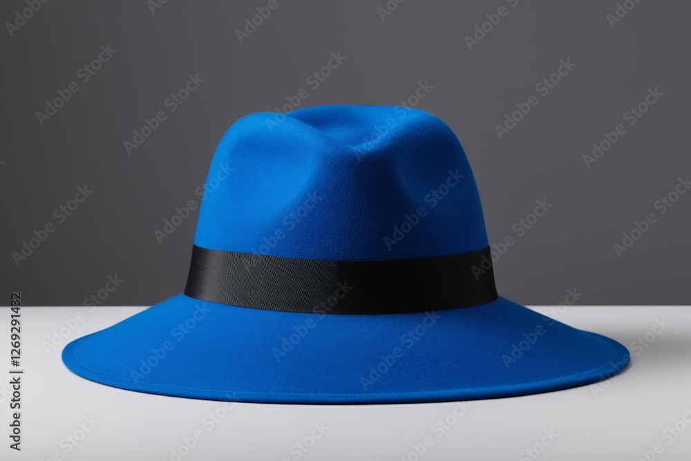 a close up of a blue hat with a black band a close up of a blue hat with a black band