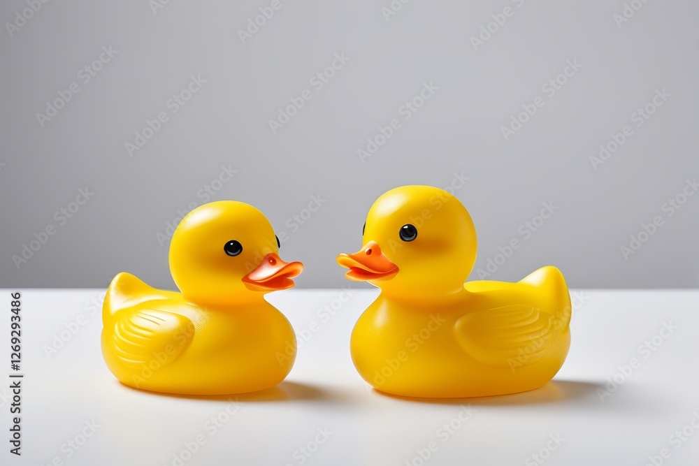 there are two yellow rubber ducks sitting next to each other there are two yellow rubber ducks sitting next to each other