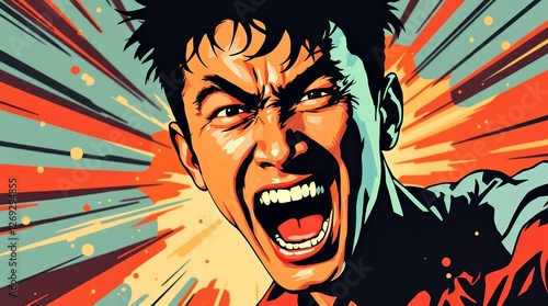Animated man shouts with dynamic graphic background illustration