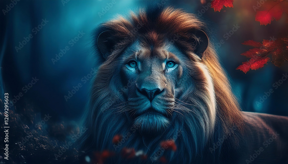 Naklejka premium lion in the big forest