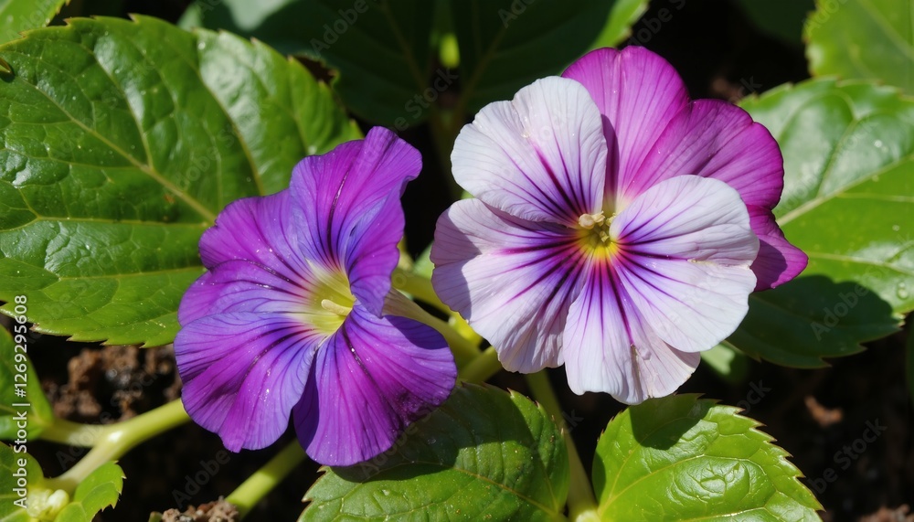 A vivid violet bush adorned with striking floral hues A vivid violet bush adorned with striking floral hues