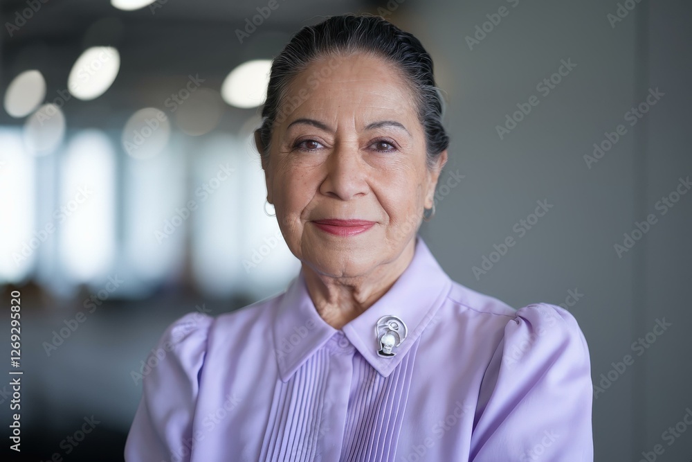 Elderly Hispanic Woman Smiling Modern Office - Empowerment, Diversity, Professionalism Corporate Marketing Materials Elderly Hispanic Woman Smiling Modern Office - Empowerment, Diversity, Professionalism Corporate Marketing Materials