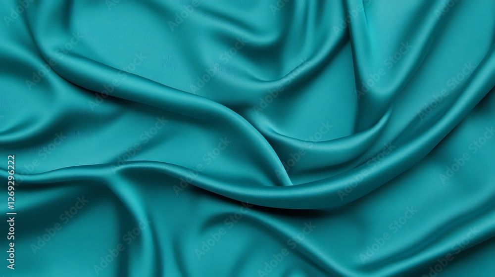 Luxurious teal silk fabric with soft folds and drapes. Luxurious teal silk fabric with soft folds and drapes.
