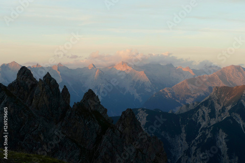 Panoramic view from Nordlinger hut on Karwendel Hohenweg, Austria photo