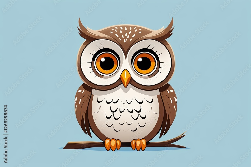 cartoon owl sitting on a branch with big eyes cartoon owl sitting on a branch with big eyes