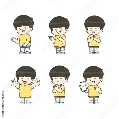 Cute Cartoon Boy Character Set – Expressive Vector Illustration