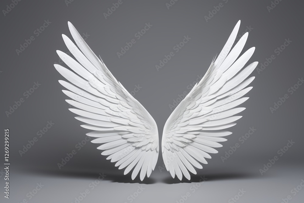 a close up of a pair of white wings on a gray background a close up of a pair of white wings on a gray background