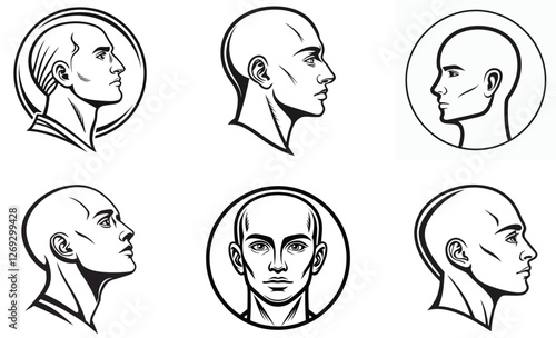 Minimalist Human Head Profile Black and White Side View Vector Illustration