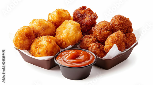 Fried food, balls, sauce, takeaway, isolated, appetizing, tasty photo