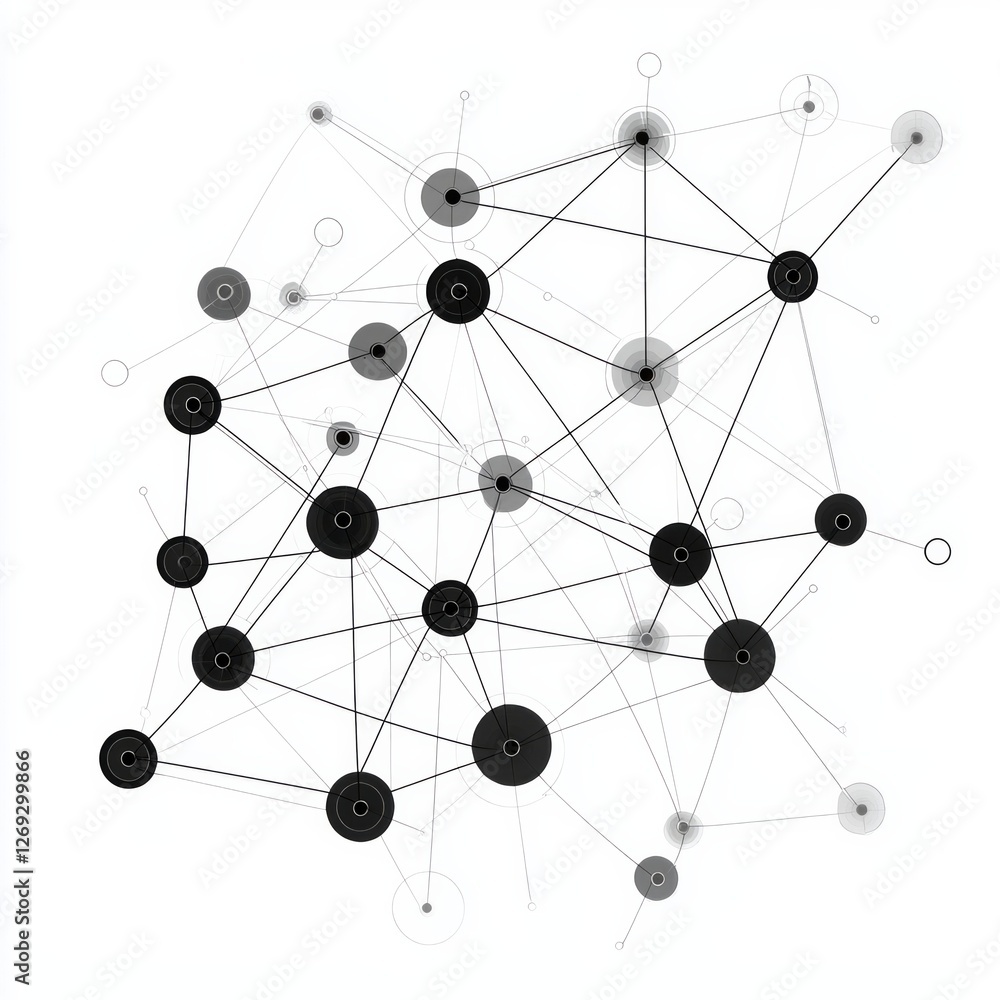 Abstract geometric network art with interconnected circles and lines Abstract geometric network art with interconnected circles and lines
