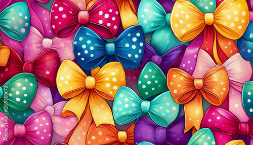 cute seamless pattern featuring lush multicolored polka dot bows photo