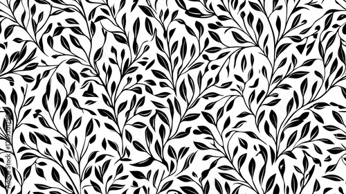  Seamless Black and White Leaf Pattern Illustration