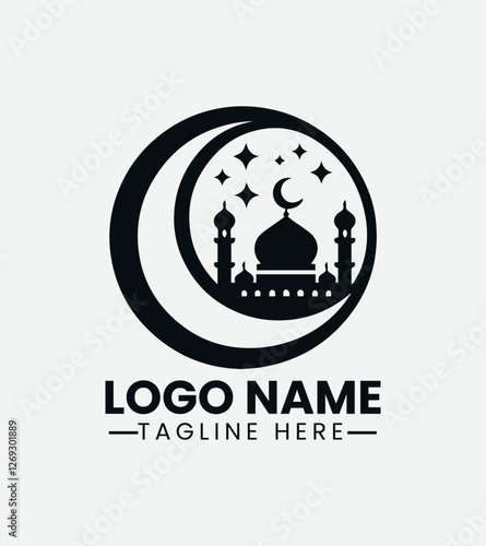 Mosque and Crescent Logo Design, Islamic Mosque Logo, Muslim Community Logo, Spiritual Center, Islamic Architecture