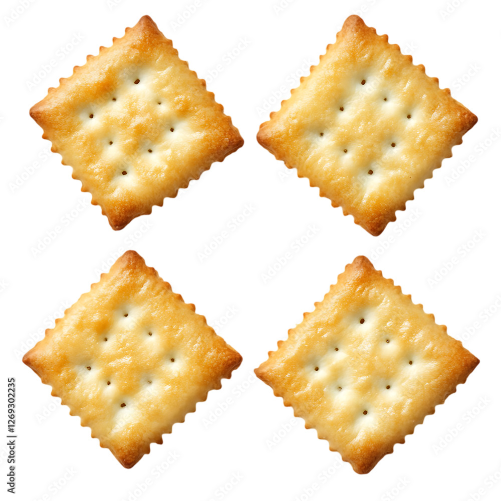 Crispy Golden Square Crackers Food high isolated on transparent background Crispy Golden Square Crackers Food high isolated on transparent background