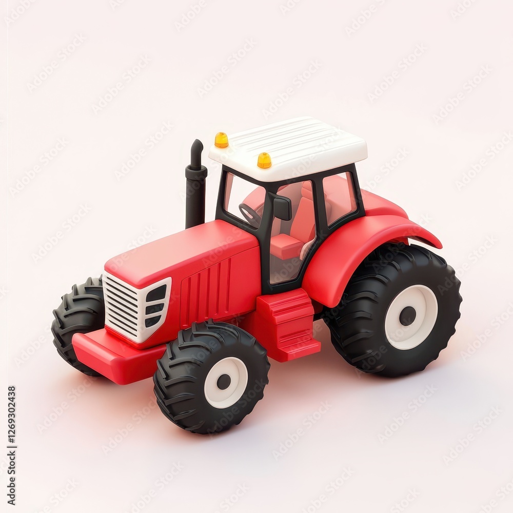 Red Farm Tractor 3D Render Agricultural Vehicle Isolated on White Background Red Farm Tractor 3D Render Agricultural Vehicle Isolated on White Background