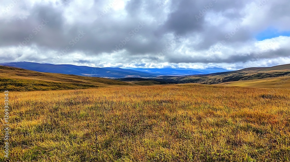 Obraz premium Golden Grasslands Underneath a Cloudy Sky