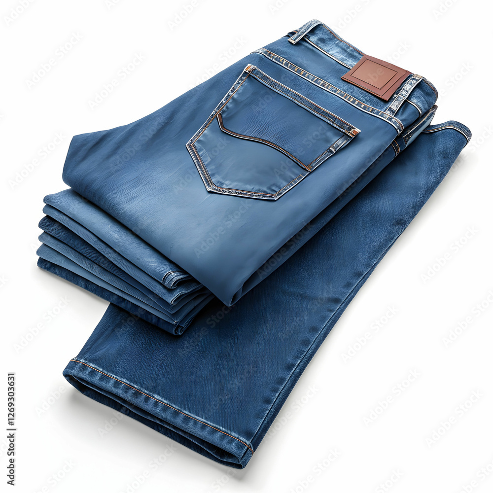 Blue denim pants are durable, comfortable trousers made from woven cotton fabric Blue denim pants are durable, comfortable trousers made from woven cotton fabric
