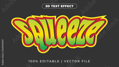 Squeeze 3d text effect green color, eps vector, text effects fully Editable	
