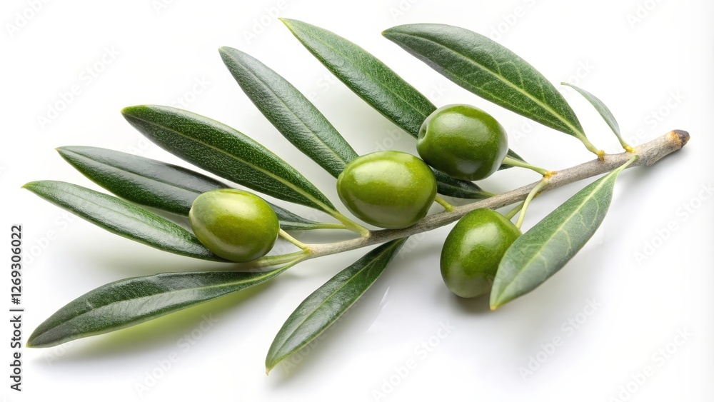 Olive Branch with Green Olives on White Background Olive Branch with Green Olives on White Background