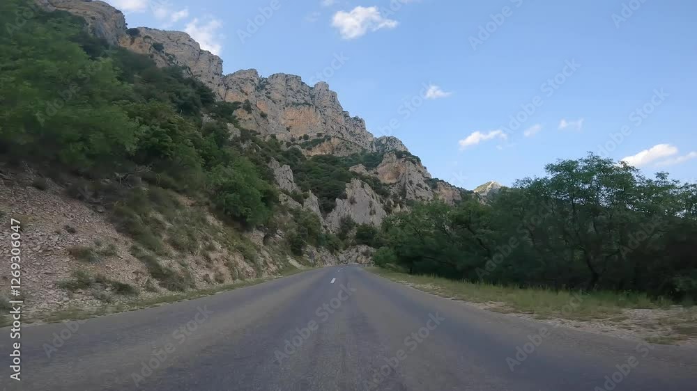 driving on a mountain road in the Verdon Gorge in France driving on a mountain road in the Verdon Gorge in France