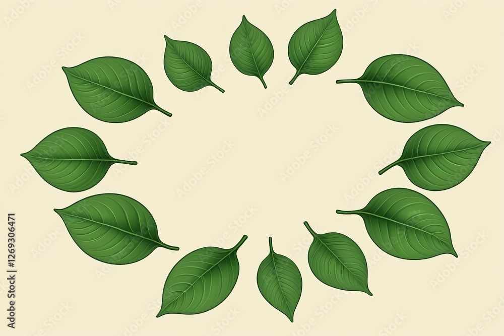 Fototapeta premium a close up of a circle of green leaves on a beige background