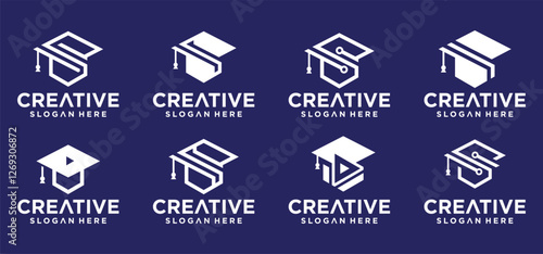 collection of initial letters s education, graduation hat logo design template, online learning.