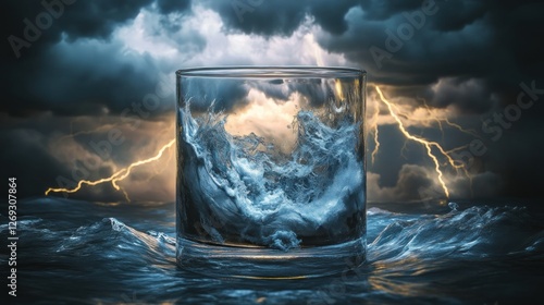 Tempest in a Teacup, A Stormy Seascape Encapsulated in Glassware