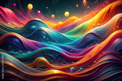Vibrant Abstract Waves: Colorful Fluid Art with Bokeh Background
