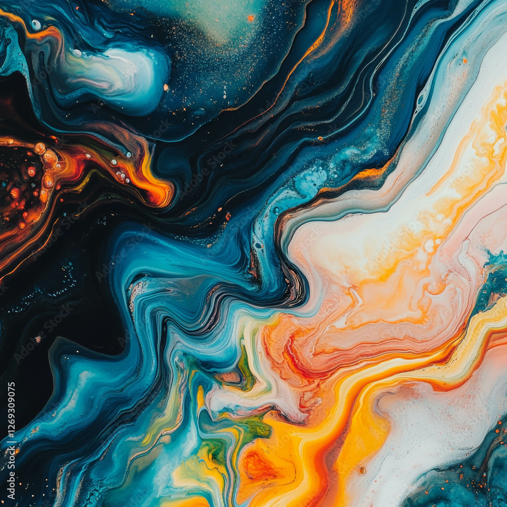 Obraz premium Abstract Fluid Art Painting with Vibrant Swirling Colors and Dynamic Energy Flow
