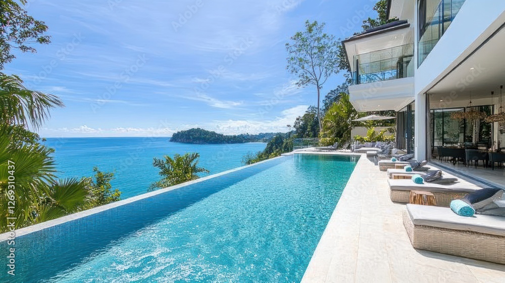 Fototapeta premium Modern Cliffside Villa Infinity Pool Ocean View