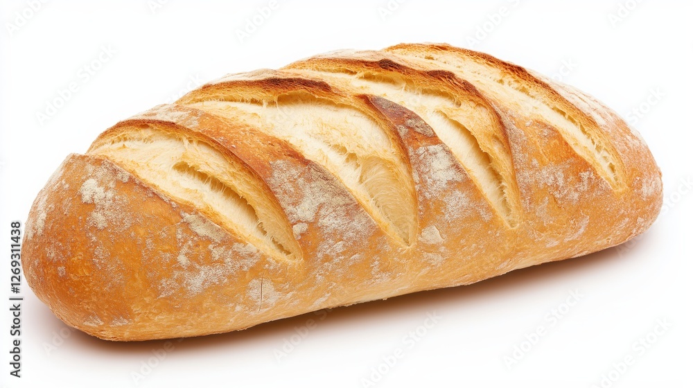 Freshly Baked Crusty Bread Loaf on White Background Freshly Baked Crusty Bread Loaf on White Background