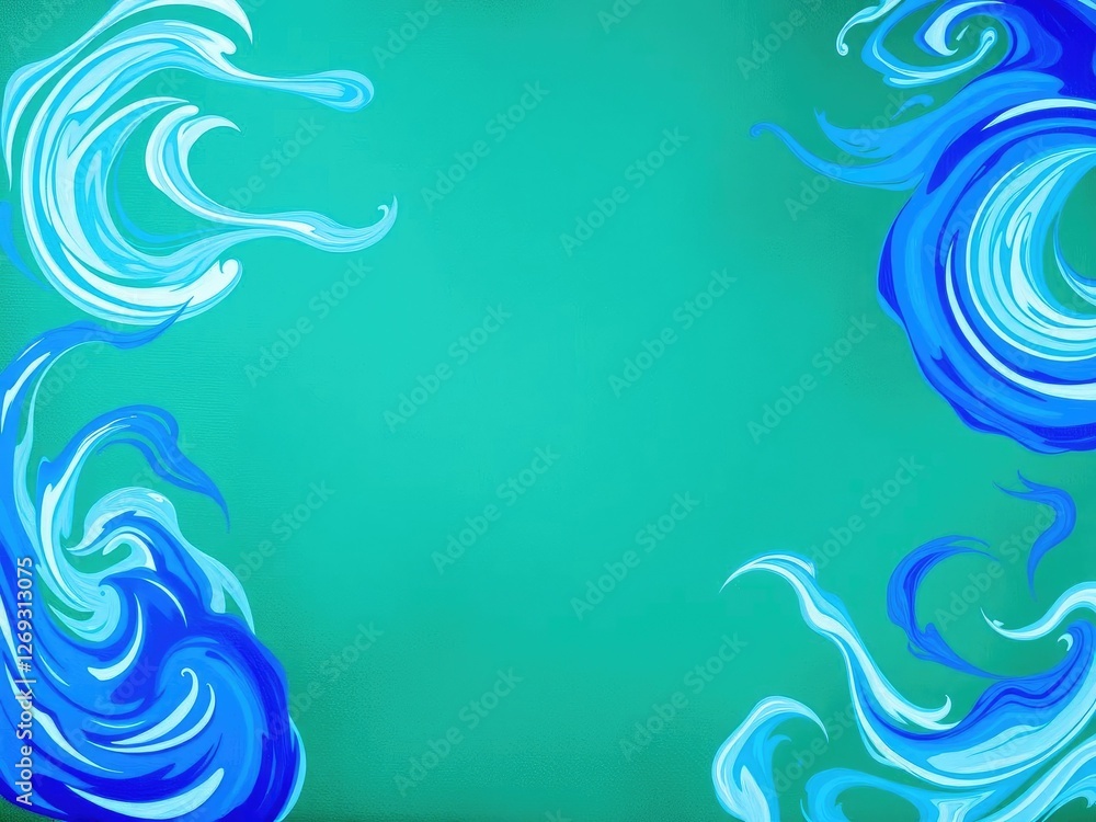 Swirling patterns of blue and white paint blend seamlessly into a dark green gradient on a textured canvas, texture, artistic Swirling patterns of blue and white paint blend seamlessly into a dark green gradient on a textured canvas, texture, artistic