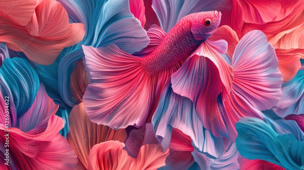 Fototapeta premium Vibrant parrot feathers create an abstract, colorful pattern with fish