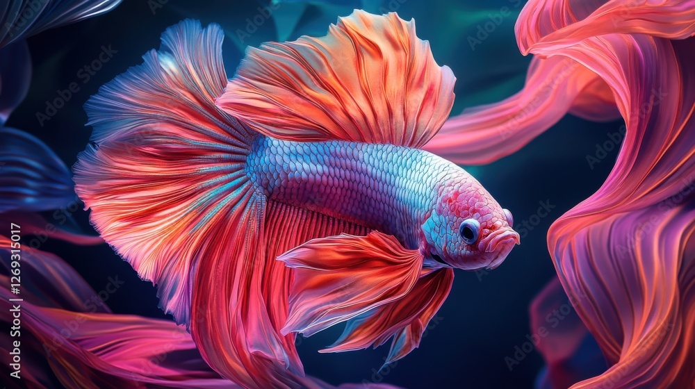 Fototapeta premium Colorful betta fish, Colorful abstract flowers evoke the vibrant feathers of a tropical parrot